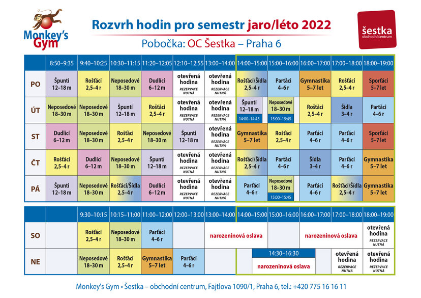 Rozvrh jaro/léto 2022 - Šestka